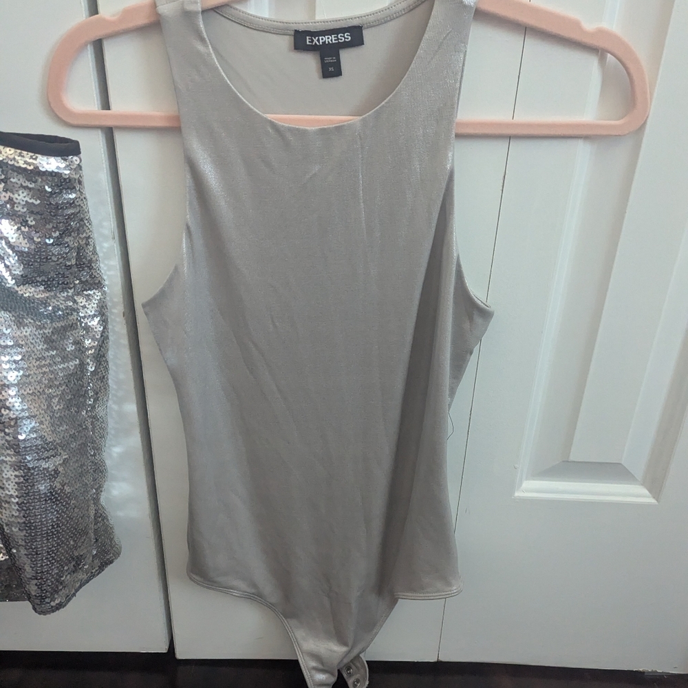 Express Metallic Silver Bodysuit Xs